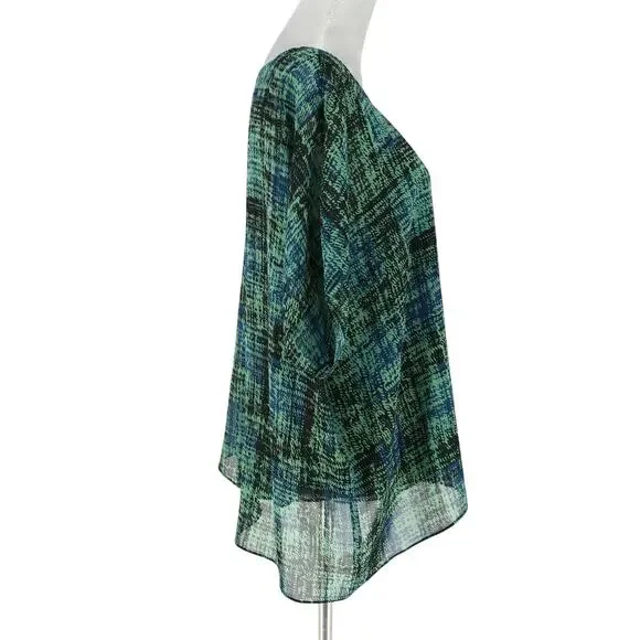Cabi Top Womens Medium Green Blue Plaid Blouse Sheer Tank Liner attached - Picture 12 of 13